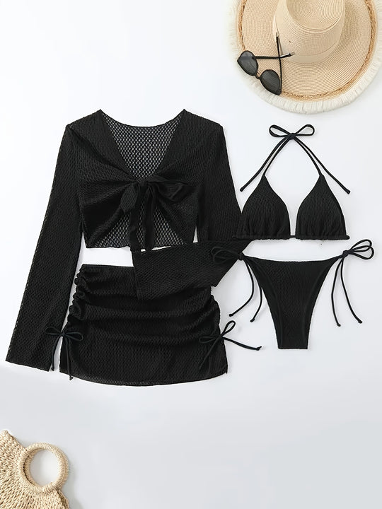 Damen luftiger Netz-Bikini mit sportlichem Cover-Up R&B