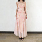 Damen elegantes Maxikleid aus transparenter Spitze und floralem Design R&B