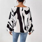 Damen Oversized Bluse mit asymmetrischem Schnitt und gestreiftem Design R&B
