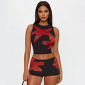 Damen Sportliches Crop-Top und kurze Hose Set R&B