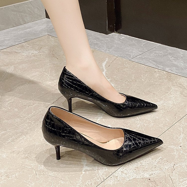 Damen elegante Spitzen-High Heels mit raffiniertem Schlangenleder-Effekt R&B
