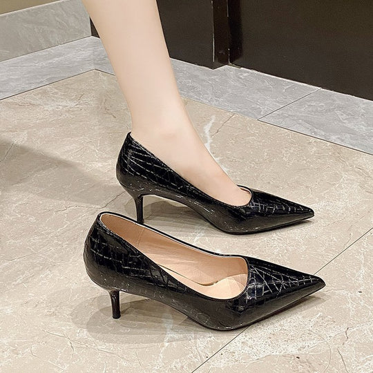 Damen elegante Spitzen-High Heels mit raffiniertem Schlangenleder-Effekt R&B