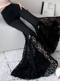 Damen Elegante Schlaghose mit Spitzenapplikationen