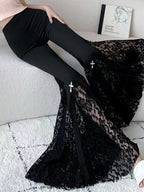Damen Elegante Schlaghose mit Spitzenapplikationen