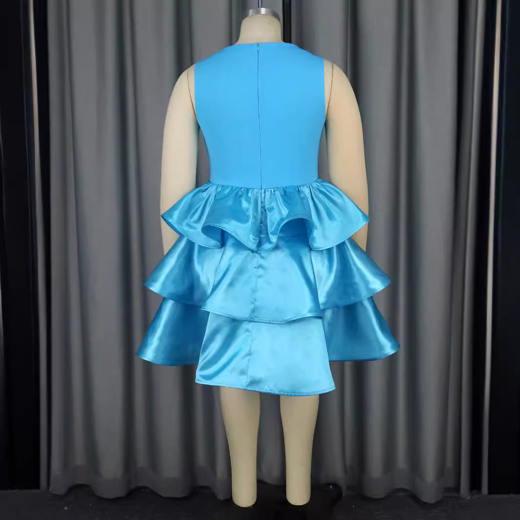 Damen Festliches Schwingendes Kleid mit Volant und Transparente Einsätze R&B
