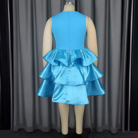 Damen Festliches Schwingendes Kleid mit Volant und Transparente Einsätze R&B