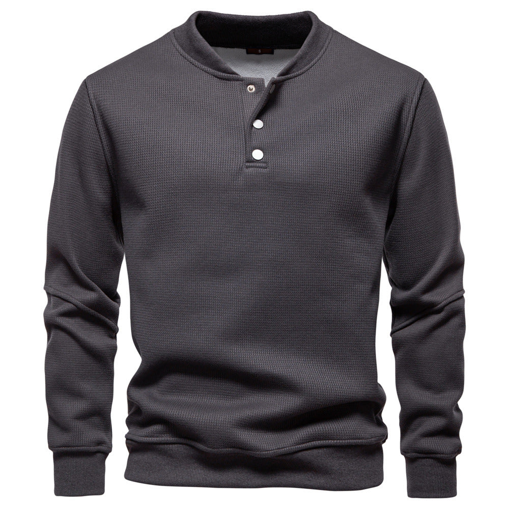 Herren Langarm-Pullover mit Knopfleiste und strukturiertem Gewe