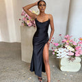 Damen Elegantes Maxikleid mit tiefem seitlichem Schlitz und verstellbaren Spaghettiträgern R&B