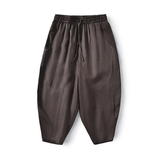 Damen Locker geschnittene Leinenhose mit elastischem Bund R&B