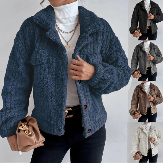 Damen kuschelige Overshirtjacke mit strukturiertem Fell R&B