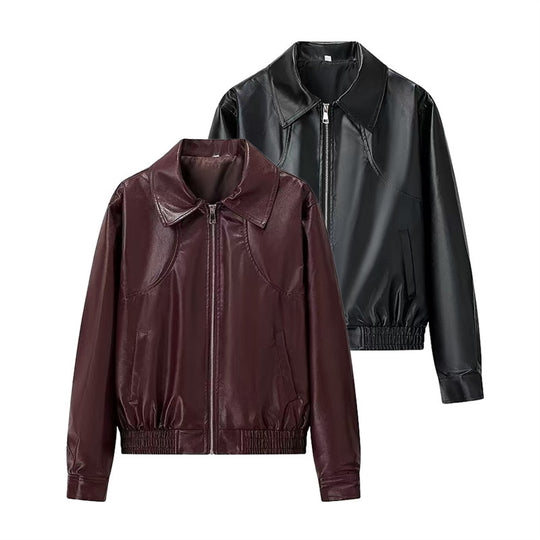 Damen Kunstleder-Shortjacke mit stylischem Reißverschluss R&B