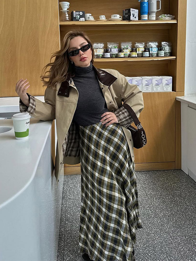 Damen lässige Utility-Jacke mit modischem Karomuster R&B