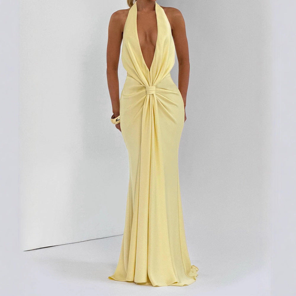 Damen Elegantes Maxi-Kleid mit tiefem V-Ausschnitt und drapierten Details R&B