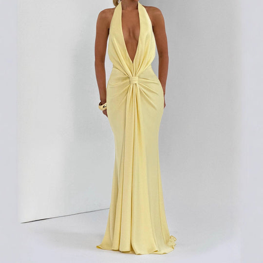 Damen Elegantes Maxi-Kleid mit tiefem V-Ausschnitt und drapierten Details R&B
