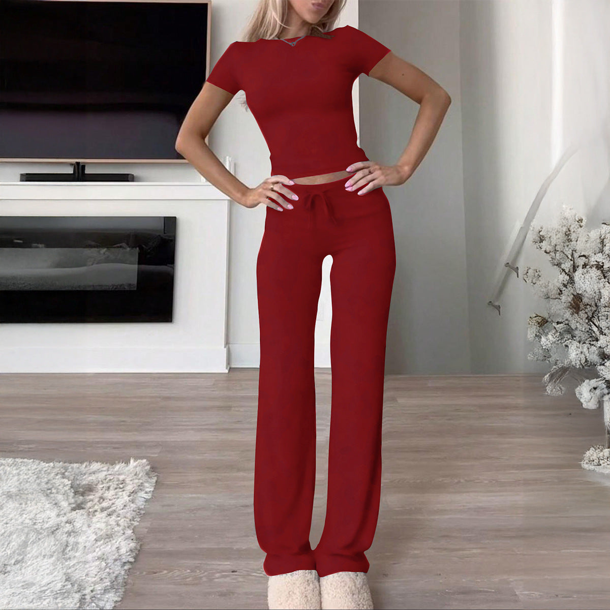 Damen Bequemer Loungeanzug mit kurzem Oberteil und weitem Schnitt R&B