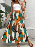 Damen Plissierter Maxirock mit geometrischem Muster