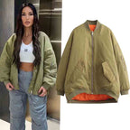 Damen modische Oversized Bomberjacke mit funktionalen Taschen und sportlichem Design R&B