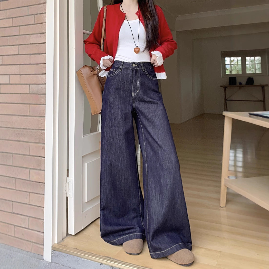 Damen Weite Denim-Hosen im modernen Schnitt mit hohem Bund R&B