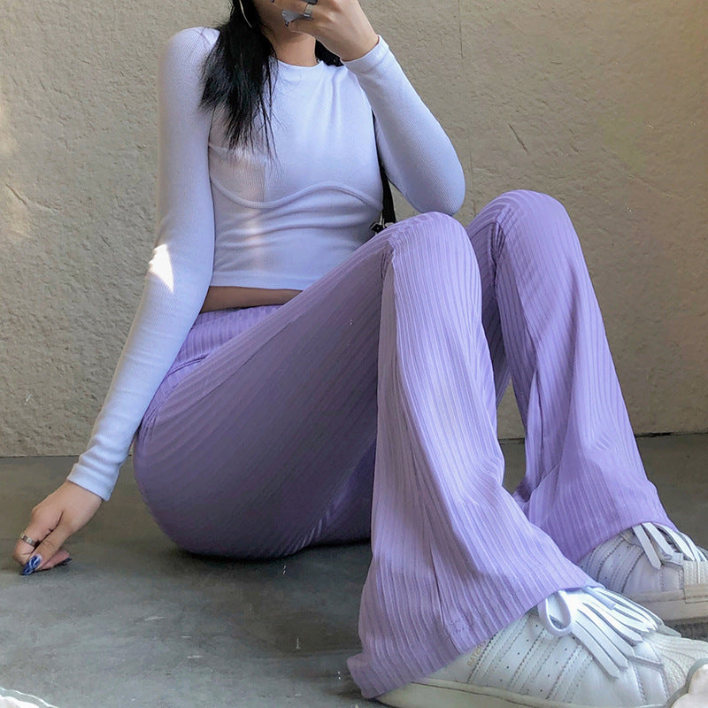 Damen Flared Leggings mit schnittigem Rippdesign und hohem Bund R&B