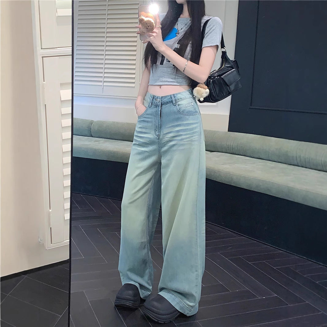 Damen Weite High-Waist Jeans mit modischem Farbverlauf R&B