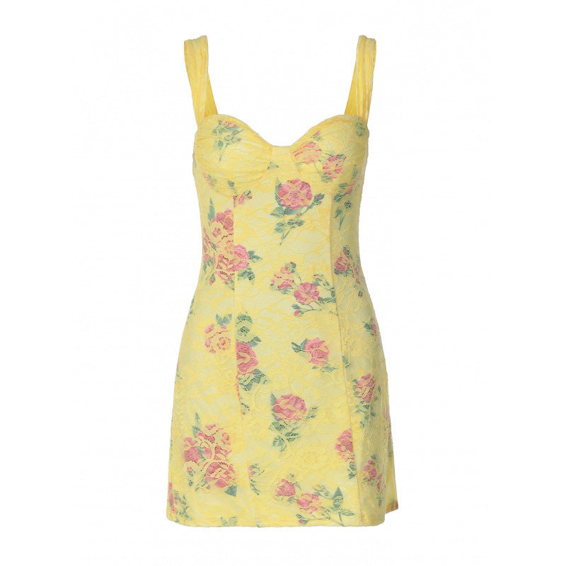 Damen Figurbetontes Sommerkleid mit Blumendruck und Herz-Ausschnitt R&B