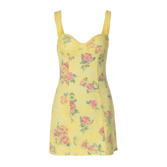 Damen Figurbetontes Sommerkleid mit Blumendruck und Herz-Ausschnitt R&B