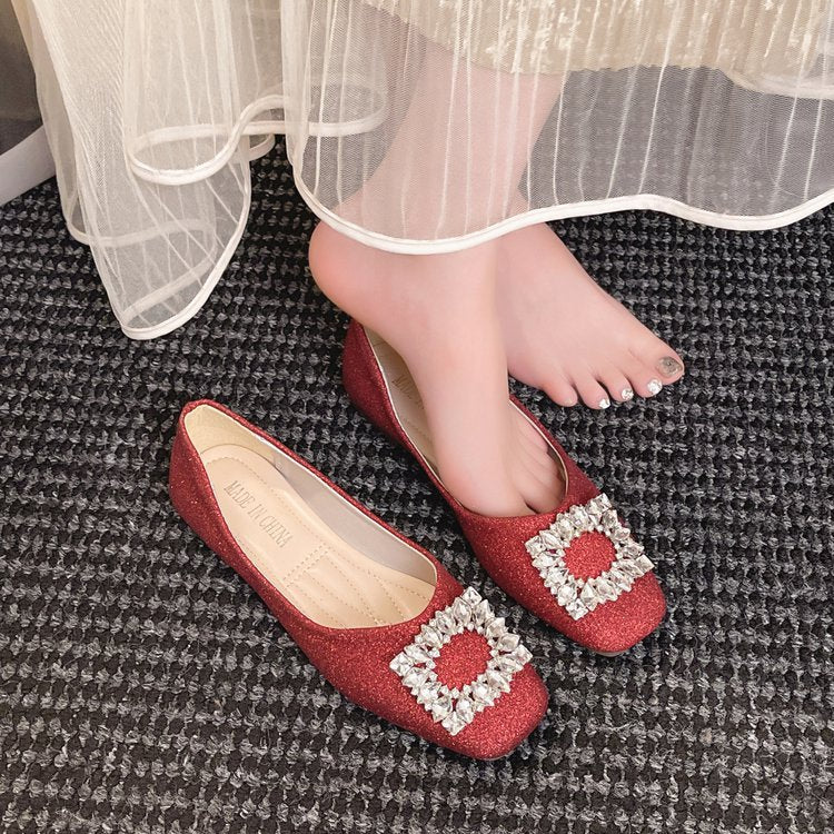 Damen funkelnde Ballerinas mit zierlichem Schmuckdetail R&B