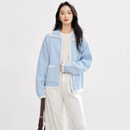Damen Flauschiger Strickcardigan mit praktischen Taschen und hohem Kragen