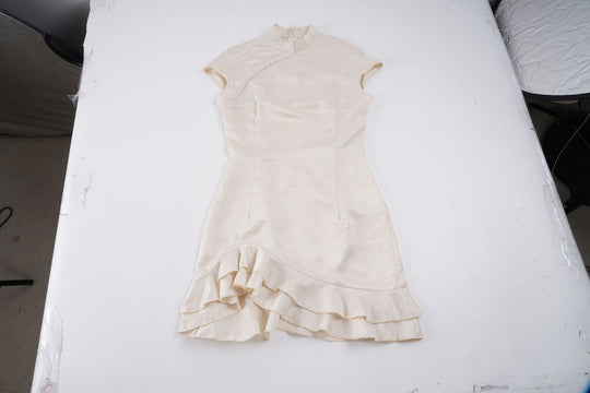 Damen elegant geschnittenes Chiffon-Kleid mit Rüschenkante R&B
