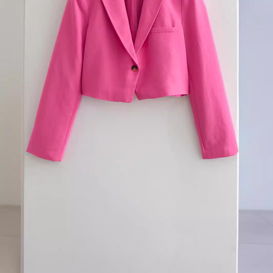Damen cropped Blazerjacke mit elegantem Revers und praktischen Taschen R&B