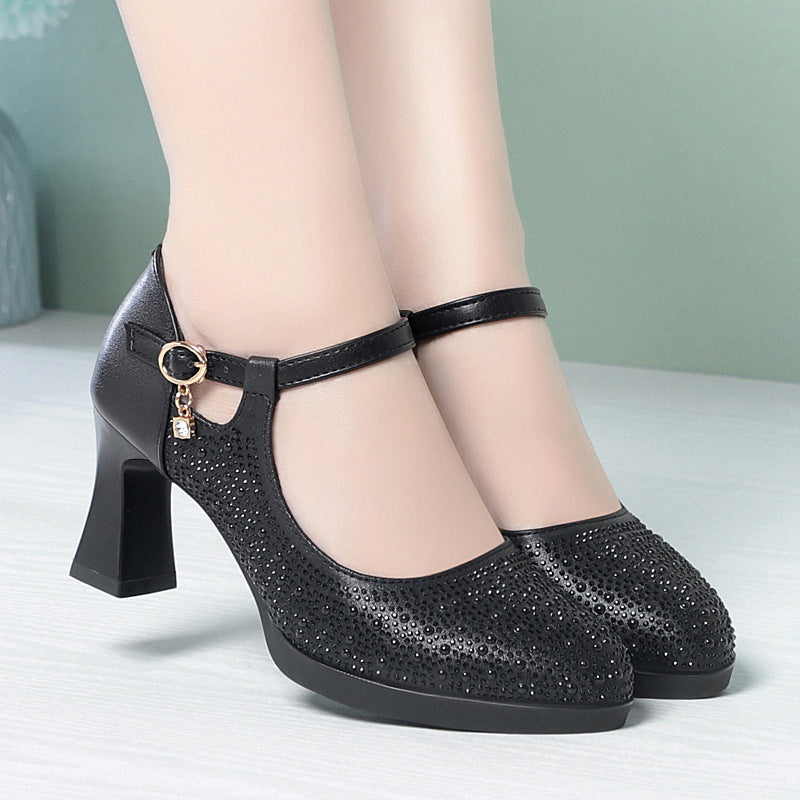 Damen Hochwertige Pumps mit funkelndem Strassbesatz und elegantem Riemen R&B