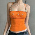 Damen Spitzen-Crop-Top mit dekorativem Rüschen und Knopfdetails R&B