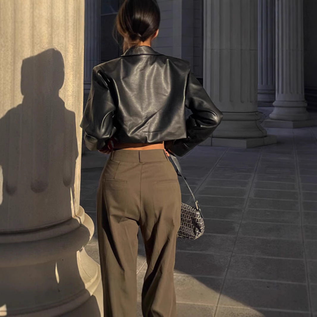 Damen Modische Cropped jacke mit Brusttaschen R&B