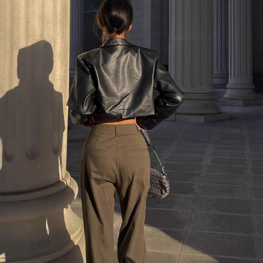 Damen Modische Cropped jacke mit Brusttaschen R&B