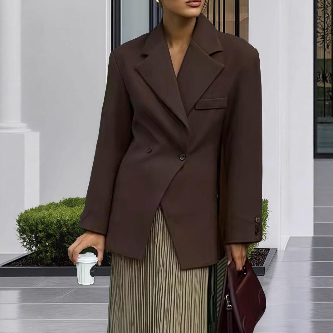 Damen Eleganter Doppelreiher-Blazer mit edlem Schnitt und hohem Kragen R&B