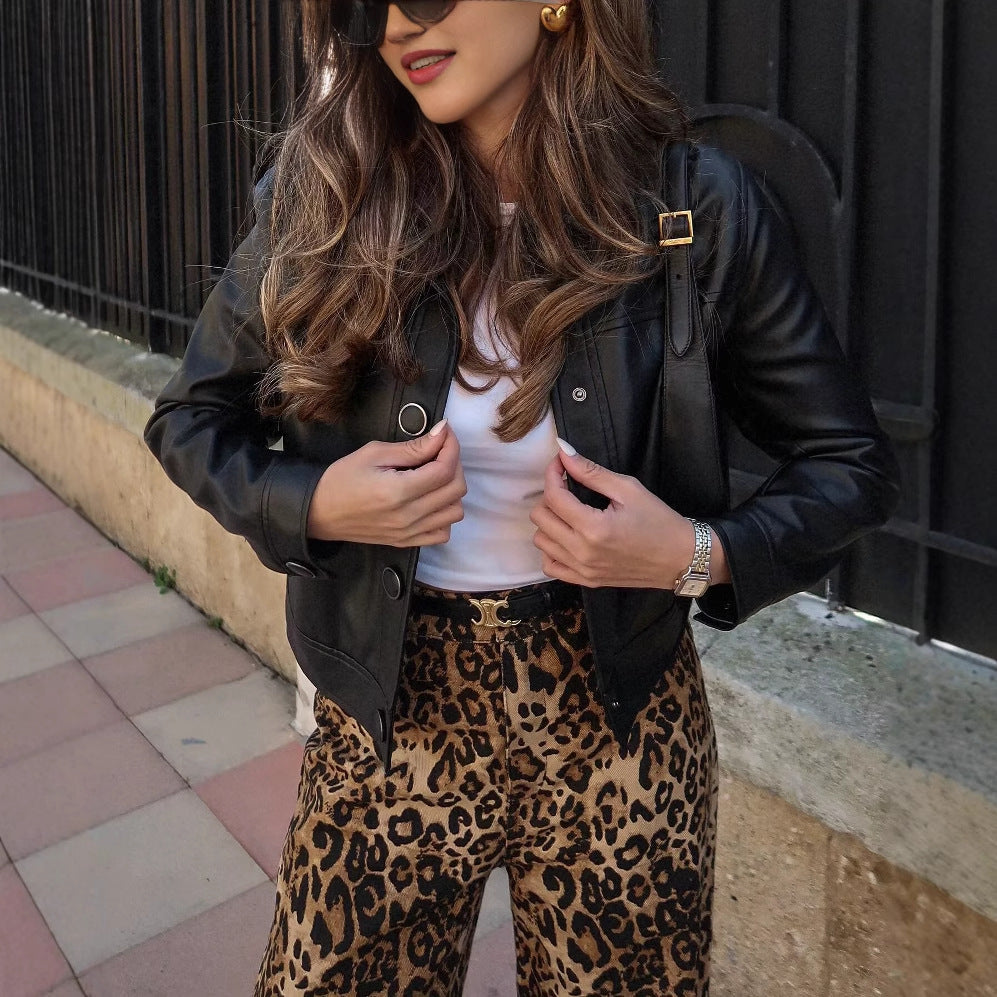 Damen Modische Palazzo-Hose mit Leopardenmuster R&B