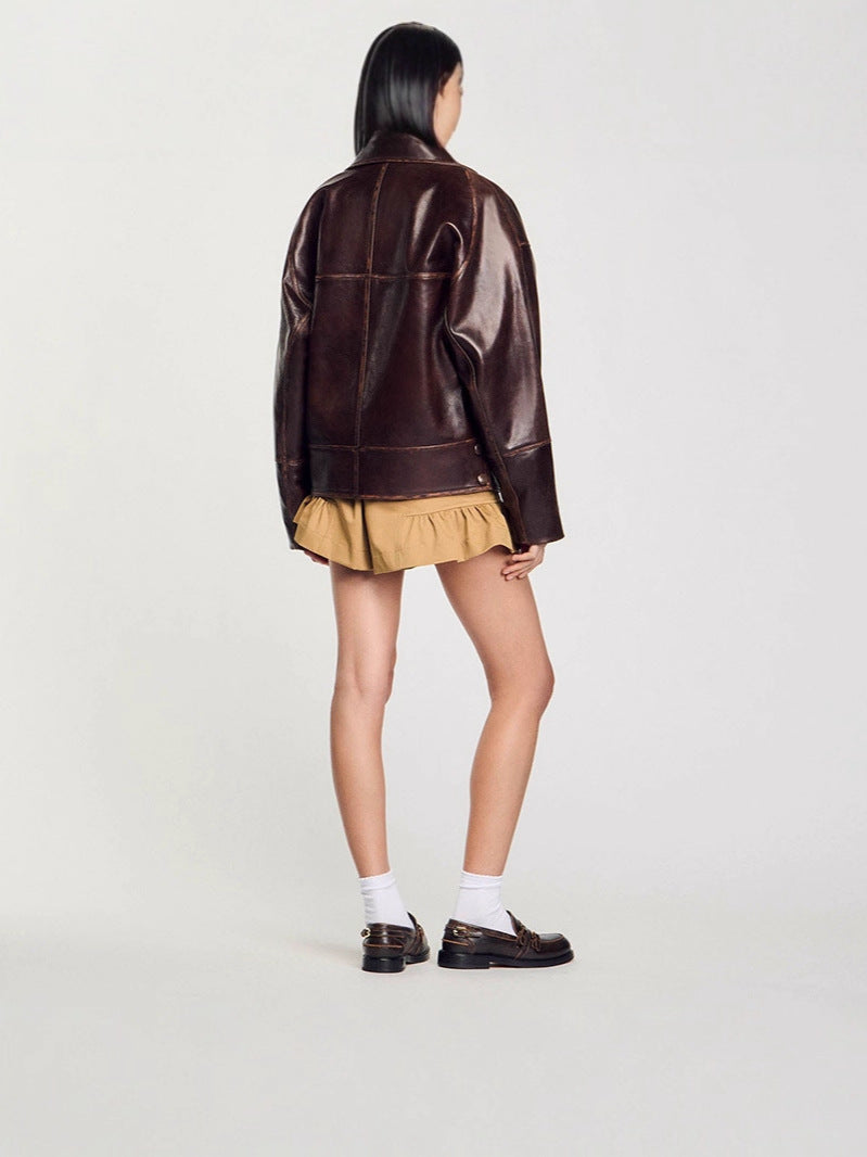 Damen Kunstlederjacke im lässigen Schnitt mit praktischen Taschen und stilvollem Revers R&B