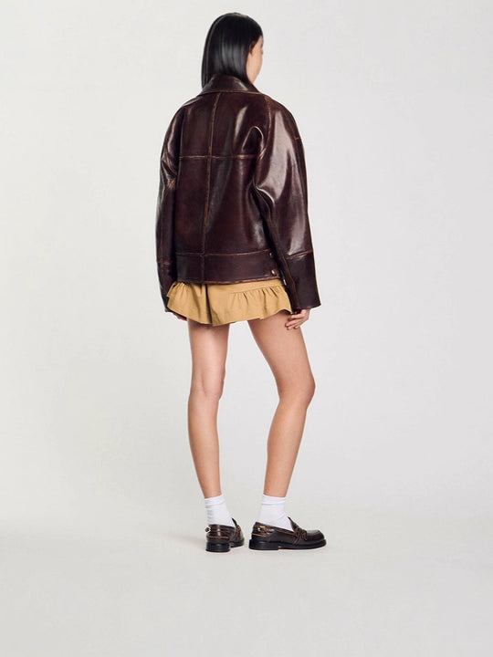 Damen Kunstlederjacke im lässigen Schnitt mit praktischen Taschen und stilvollem Revers R&B