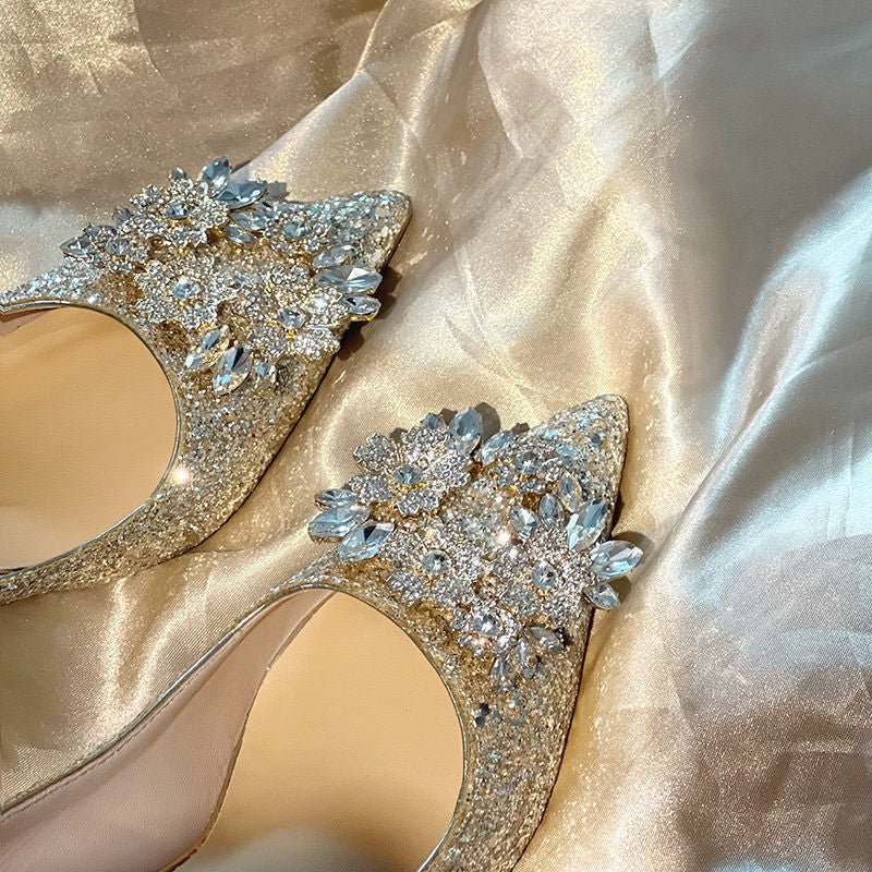 Damen Glänzende Stilettos mit Ziersteinverzierung R&B