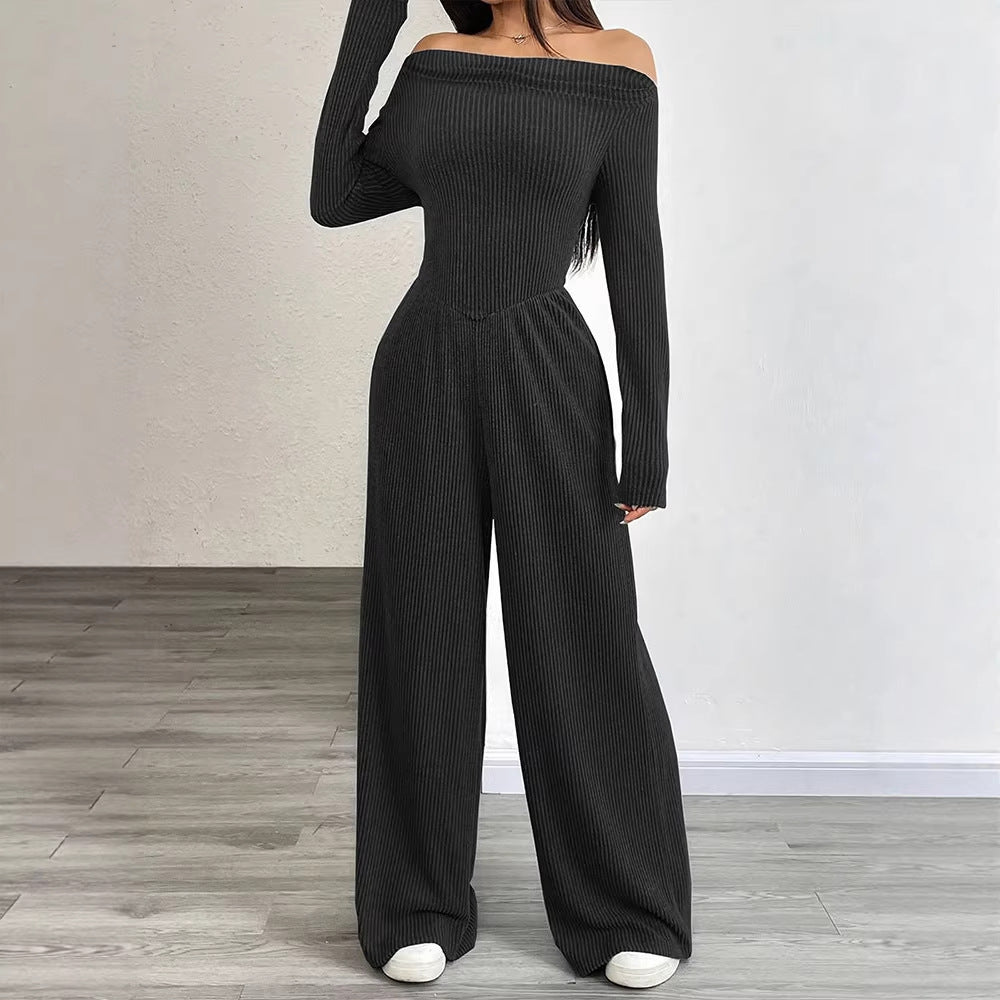 Damen Eleganter Jumpsuit mit Off-Shoulder Design und weitem Bein R&B
