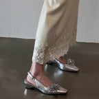 Damen Slingback-Pumps mit funkelnden Zier-Elementen und modischem Blockabsatz