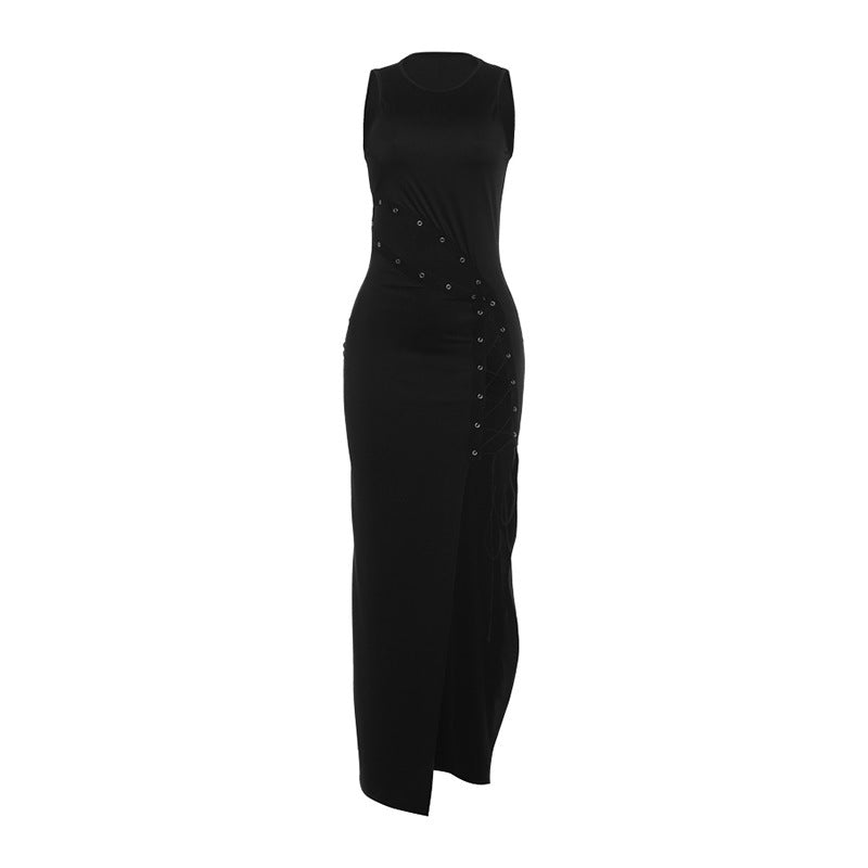 Damen Maxikleid mit asymmetrischem Saum und raffinierter Schnürung R&B
