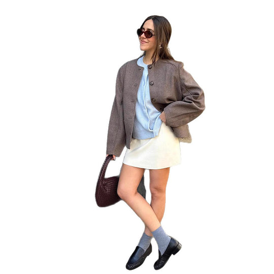 Damen lässige Wolljacke mit knopfdetails und praktischen Taschen R&B