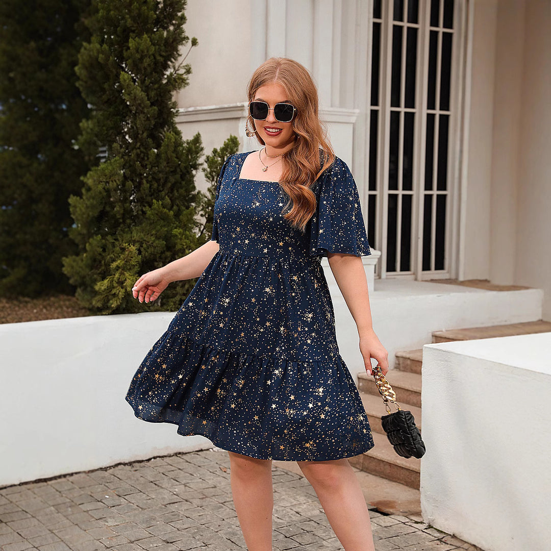 Damen Fließendes Maxikleid mit schimmerndem Sternenprint und weitem Rock R&B