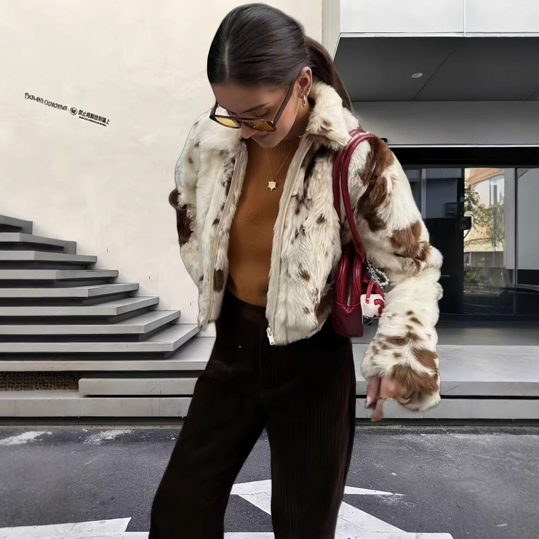 Damen modische und strapazierfähige Kunstpelzjacke R&B