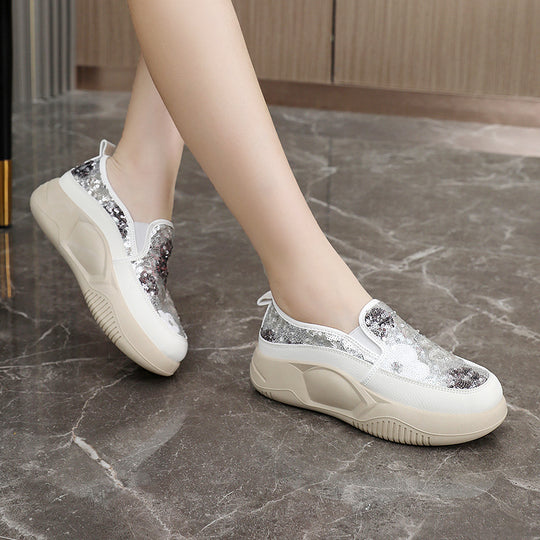 Damen modische Slip-On Sneakers mit glitzernden Blumenmotiven und bequemem Komfort R&B