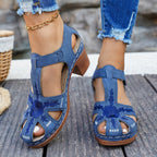 Damen Elegante Schlupfsandalen mit blumenverzierter Oberfläche und anatomischem Fußbett