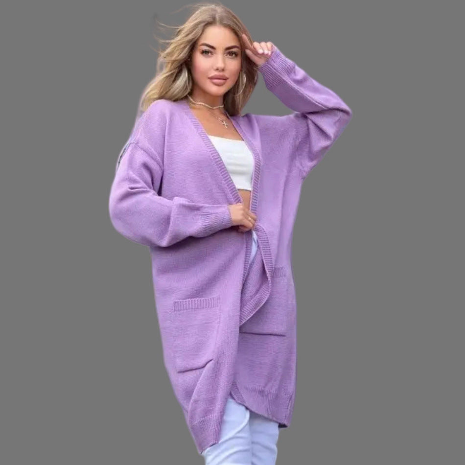 Damen Grobstrick-Cardigan mit großzügigen Taschen und offenem Schnitt R&B