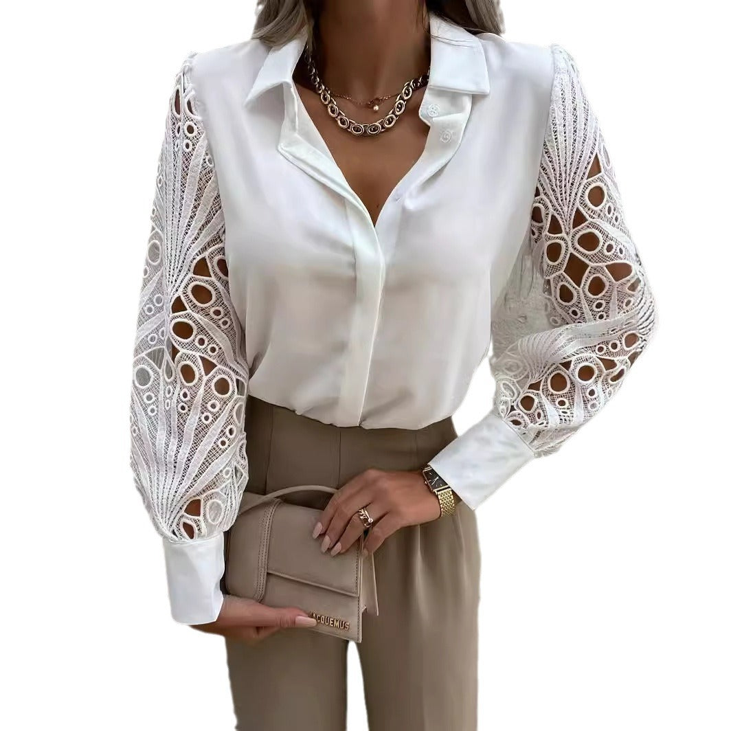 Damen Elegante Bluse mit kunstvollen Spitzenärmeln R&B
