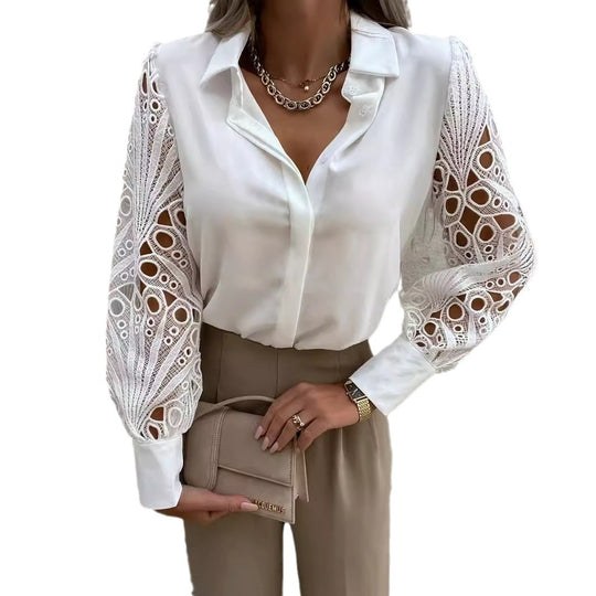 Damen Elegante Bluse mit kunstvollen Spitzenärmeln R&B